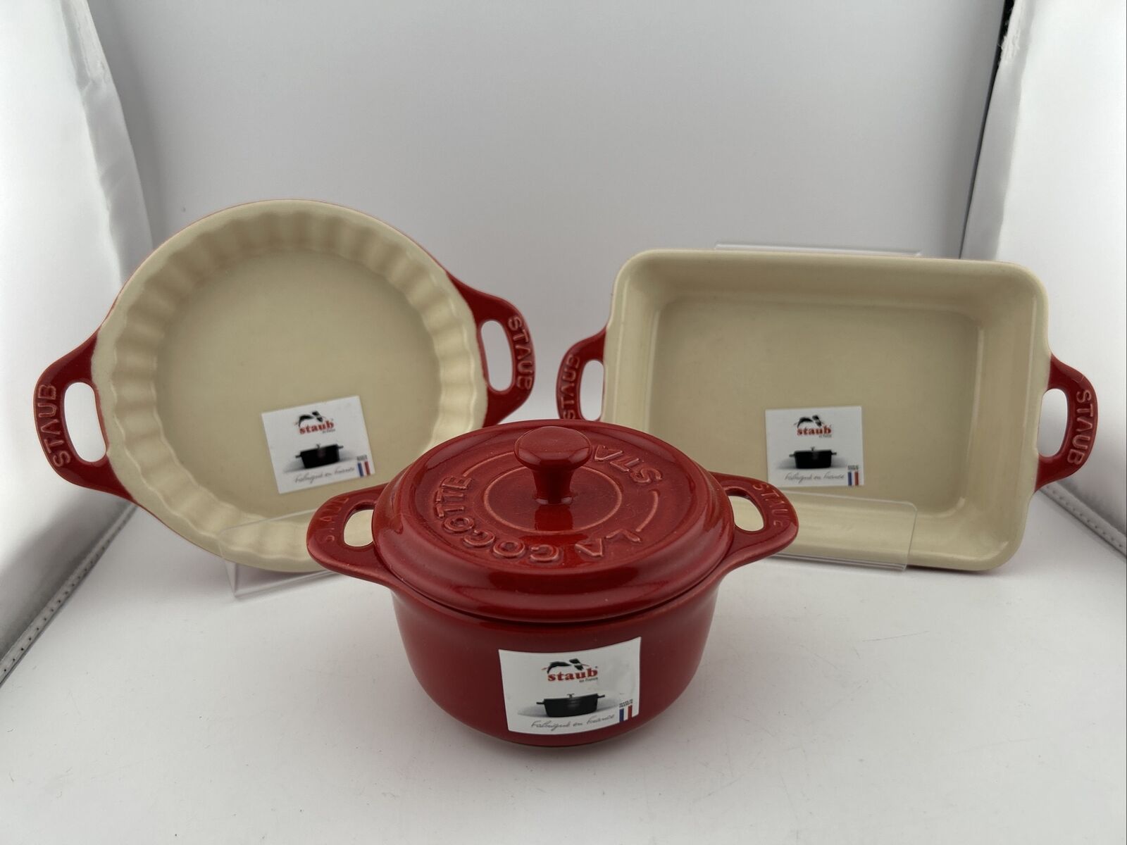 Staub La Cocotte France Mini Red Bakers Pot Casseroles Set Of 3