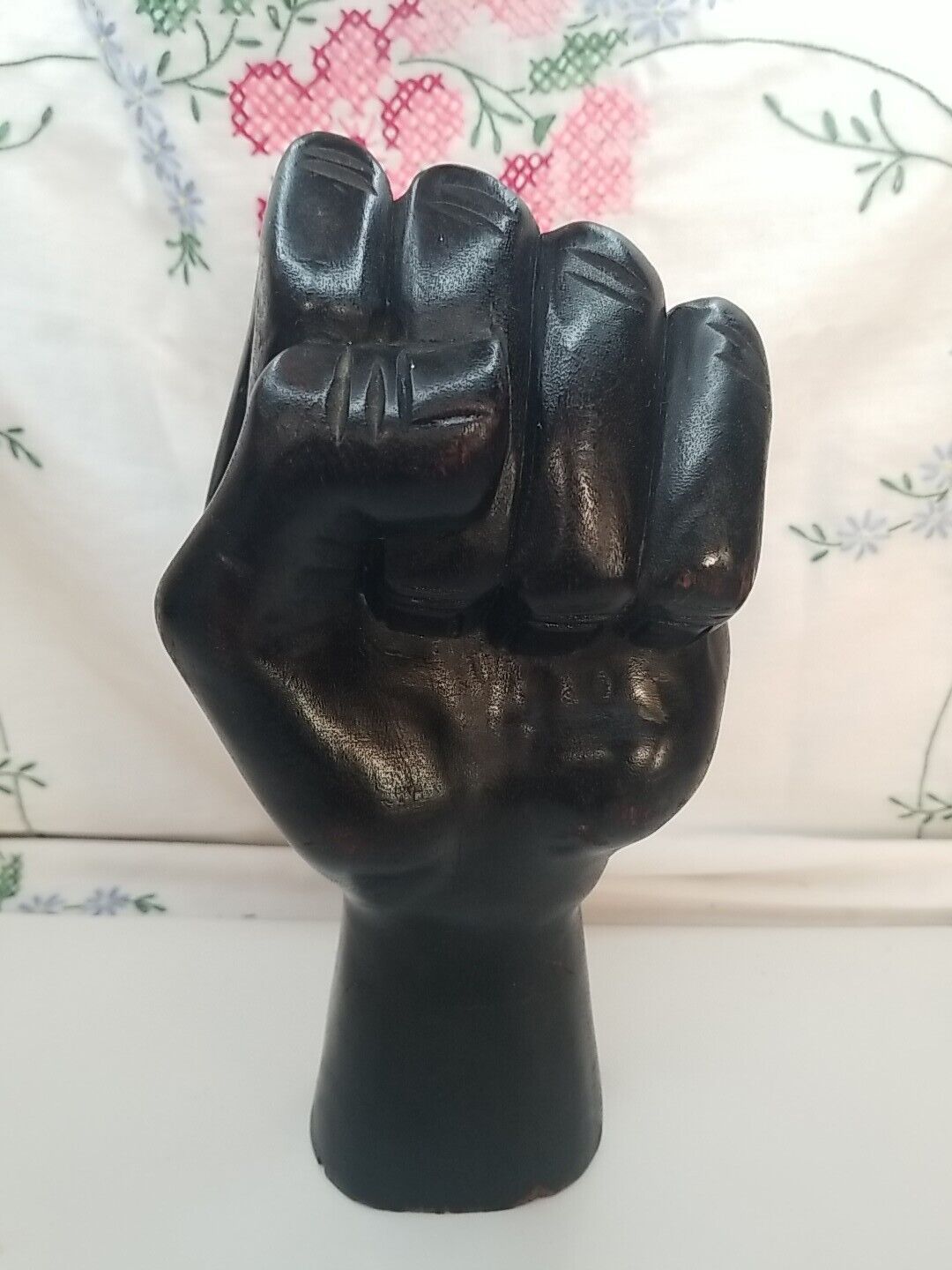 Vintage Hand Carved Solid Wood Raised Power Clenched Fist Hand Sculpture 9 \