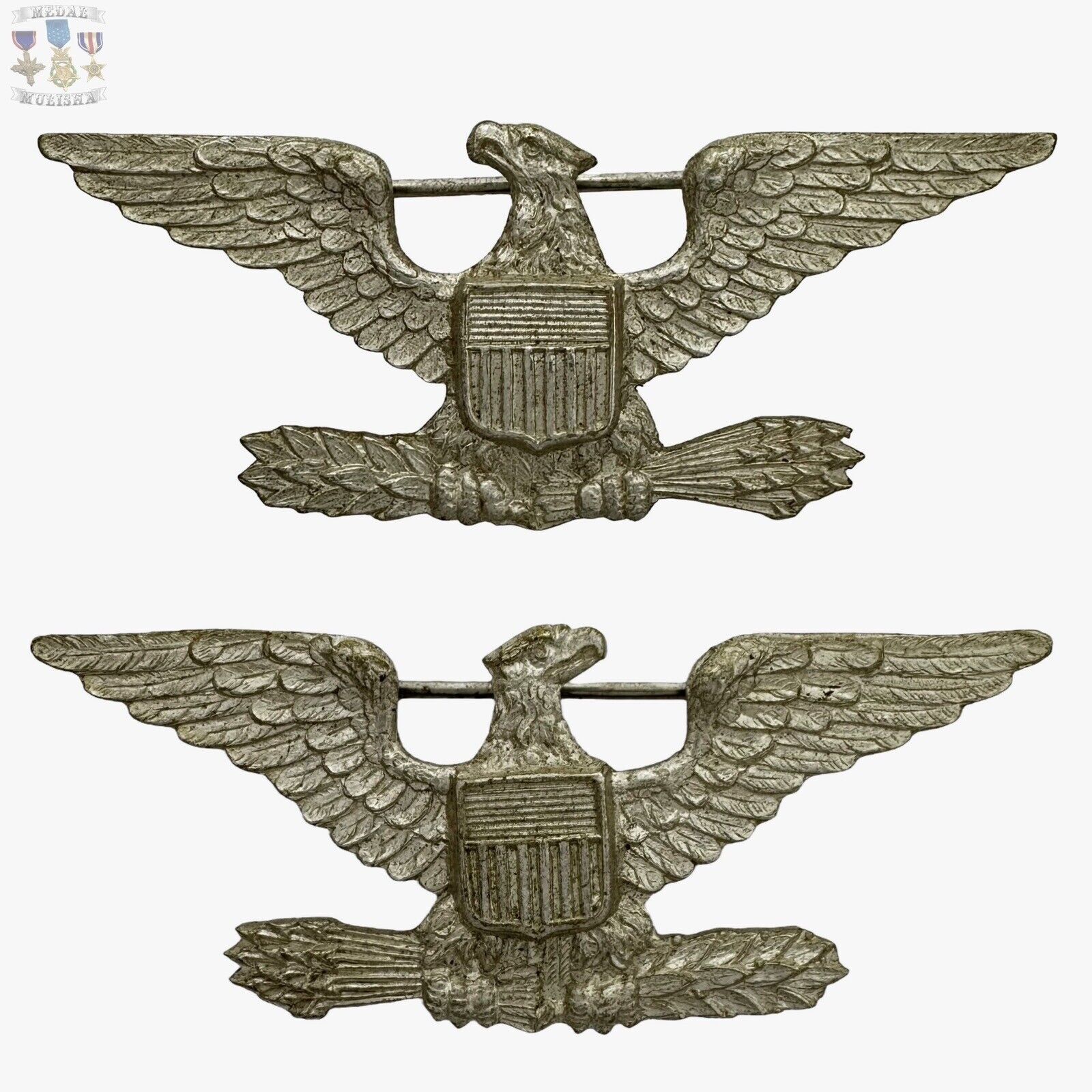 WWI LARGE US ARMY USMC COLONEL EAGLES 🦅 INSIGNIA 1-7/8” x 3/4” BB&B PATTERN WW1