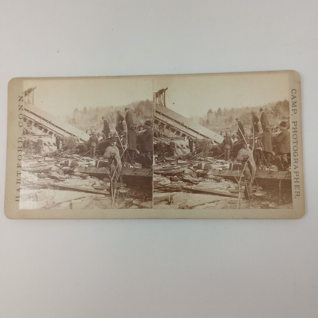 Antique D.S. Camp City Of Hartford 1878 Train Wreck Stereoview #10