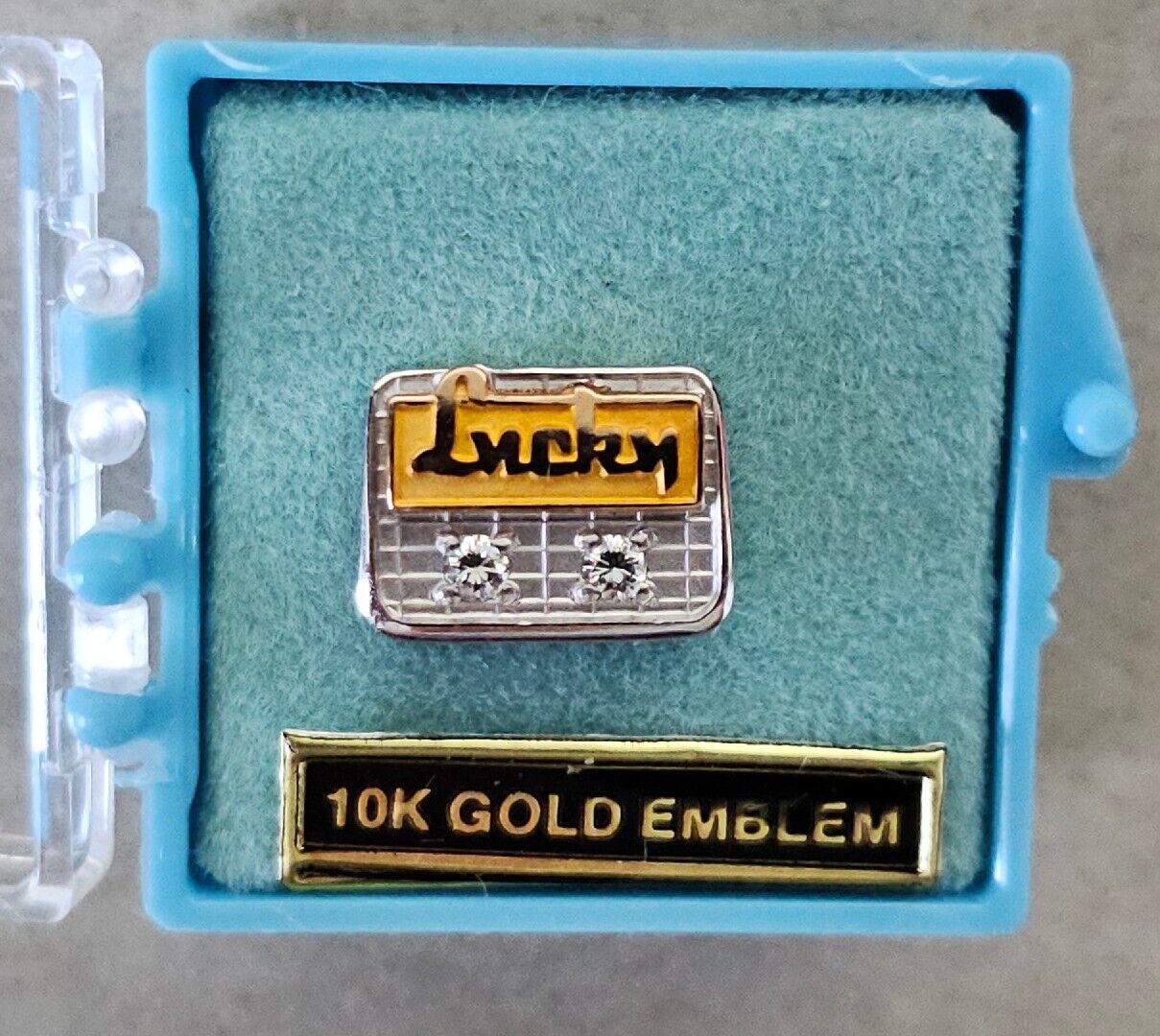 LUCKY Service Pin 10 Yr 10K Gold w/ 2 Diamonds Supermarket Grocery Store Vintage
