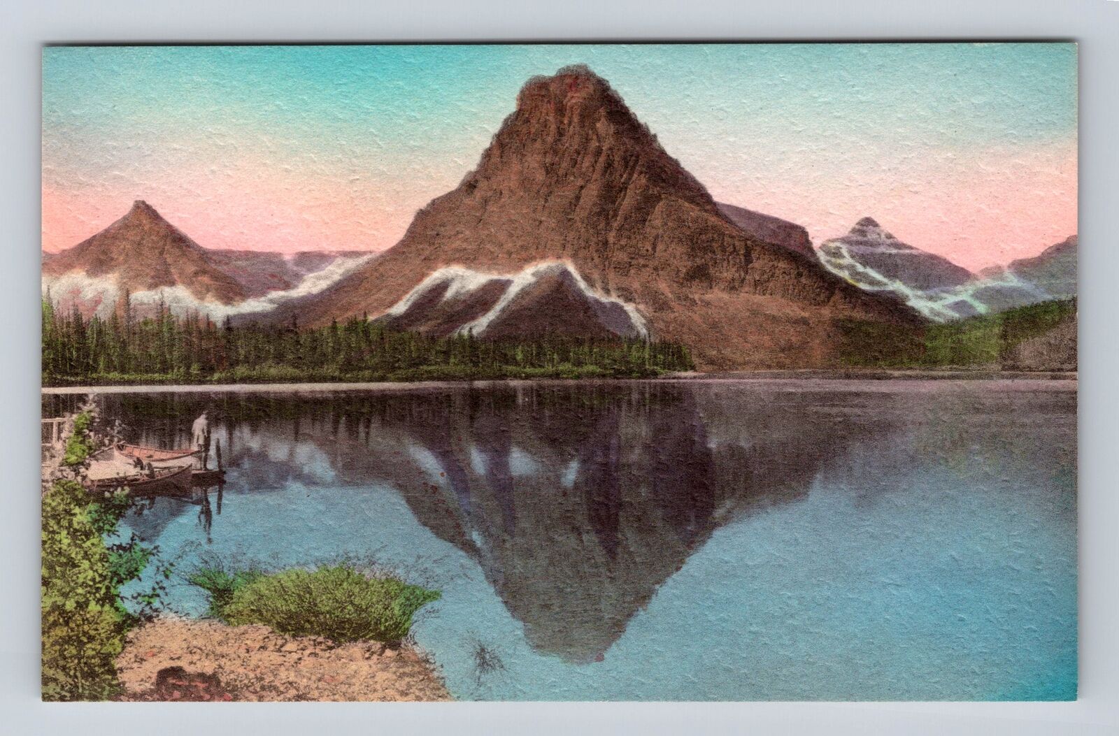 Glacier National Park, Two Medicine Lake, Mount Rockwell, Vintage Postcard