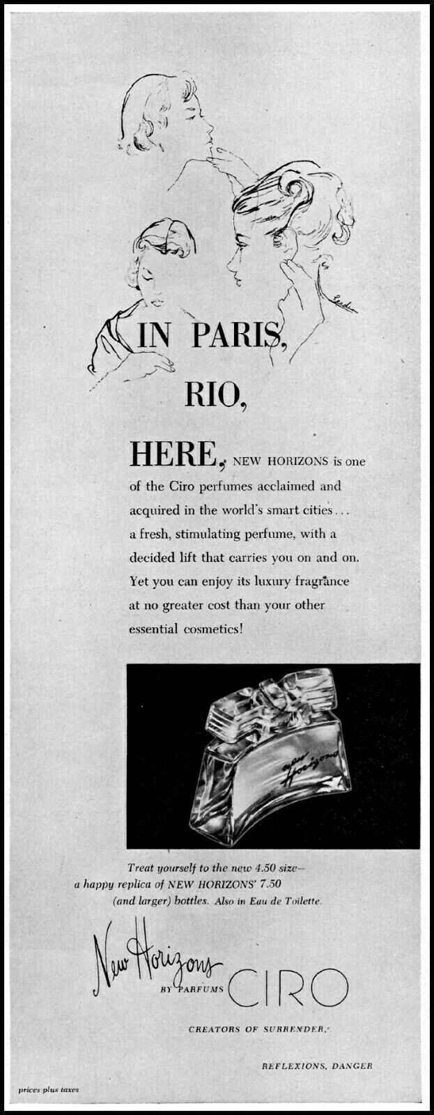 1949 New Horizons perfume by Ciro Paris bottle vintage art print ad adL61