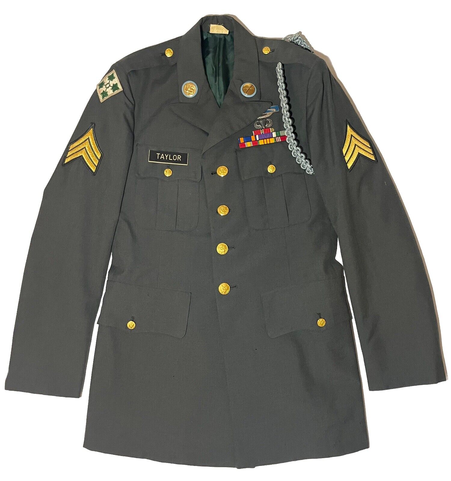 Vintage US Army Sergeant Gary Taylor Dress Green Uniform Jacket Vietnam War 37L