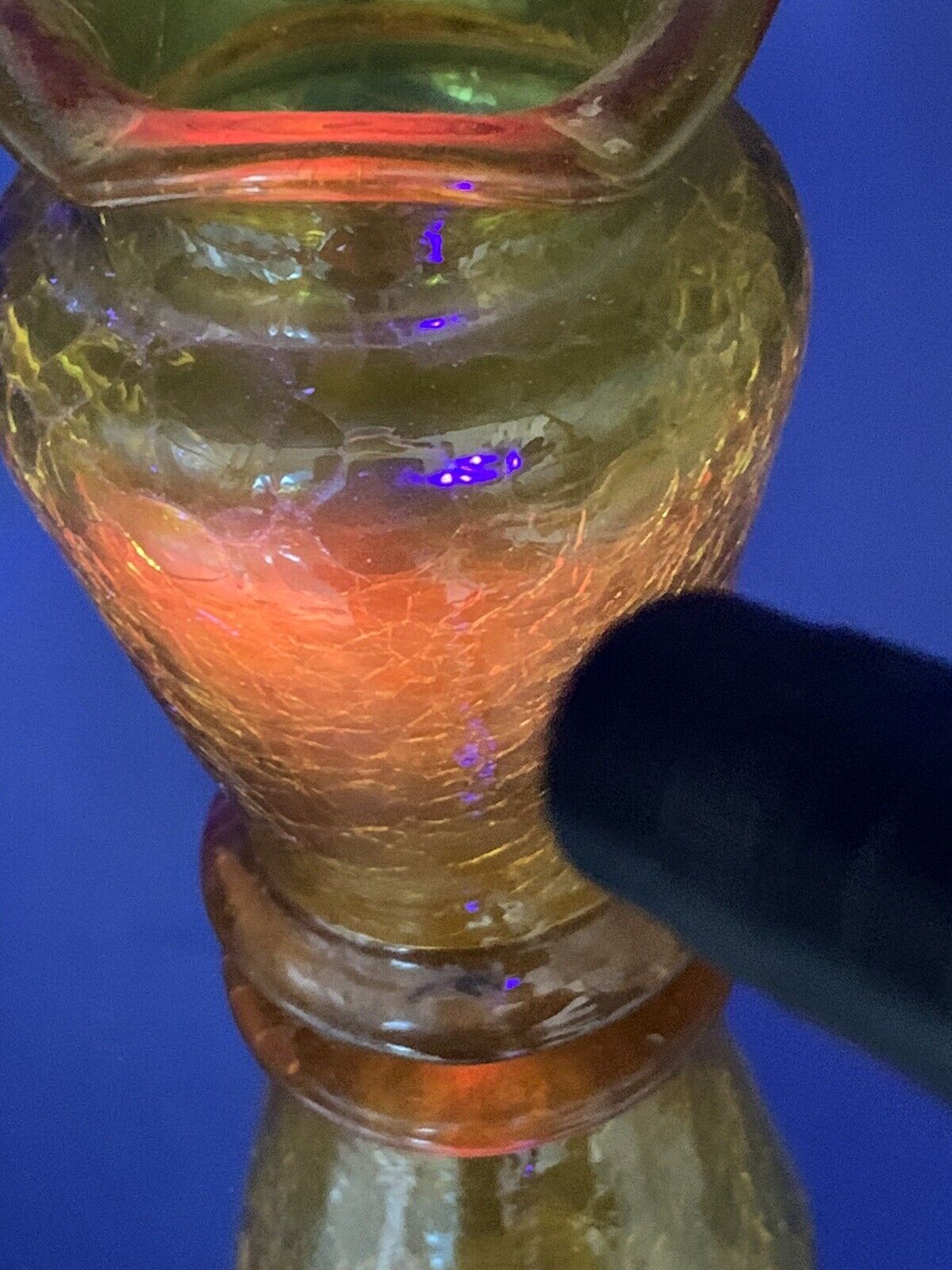 Vintage Amber Crackle Glass Vase Hand Blown Glassn  Blenko GLOWS Red/orange