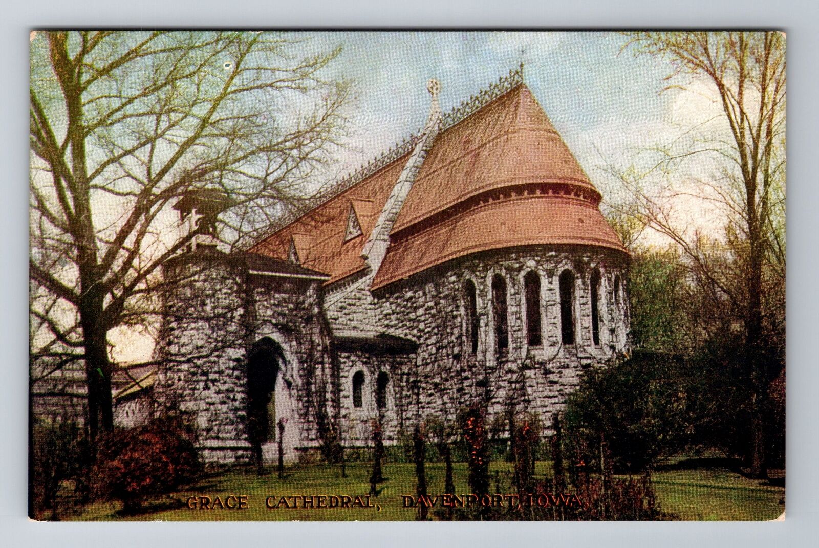 Davenport IA-Iowa, Grace Cathedral, Antique, Vintage Postcard