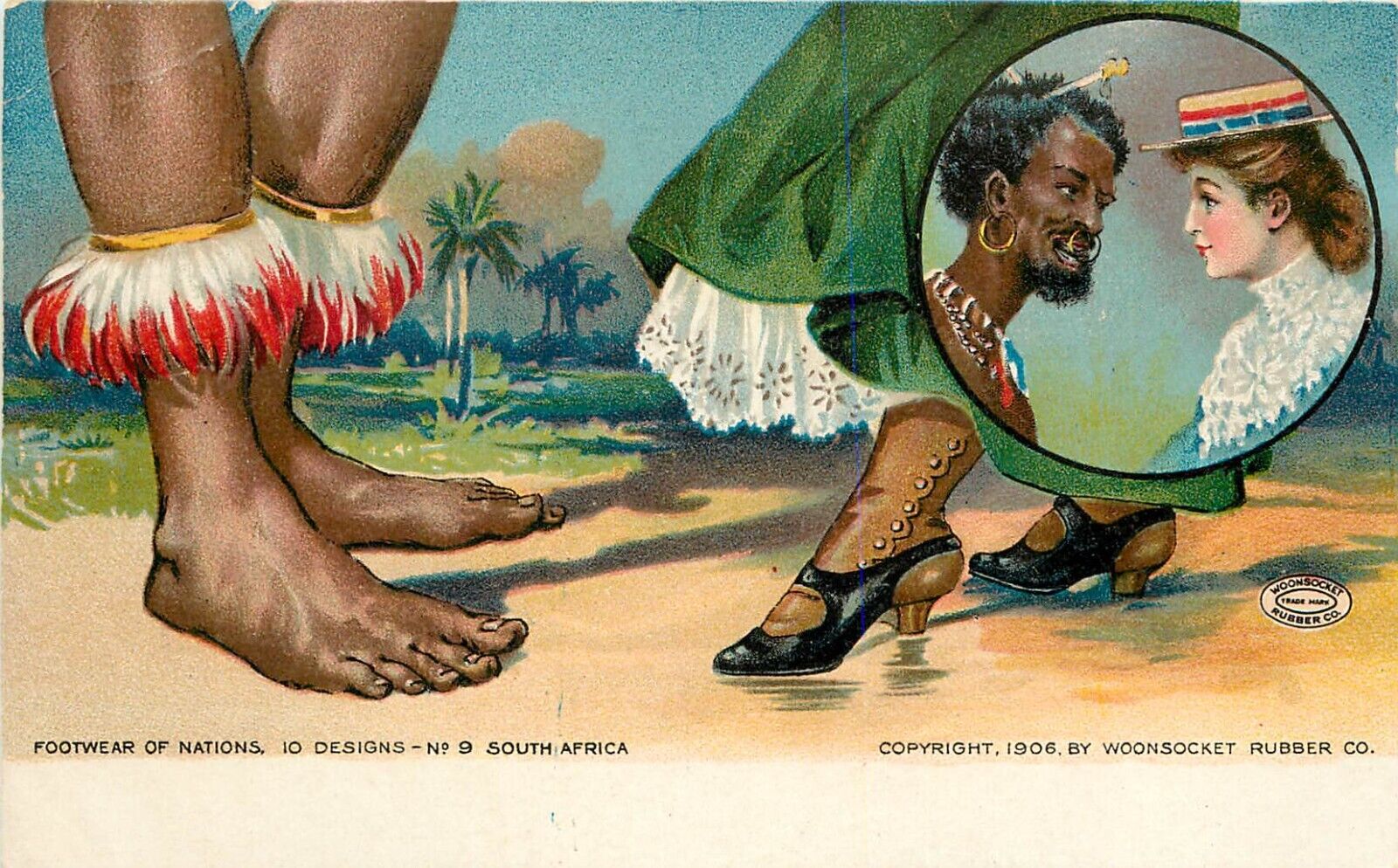 1906 Postcard Ad Woonsocket Rubber Co. Footwear of Nations South Africa Unposted