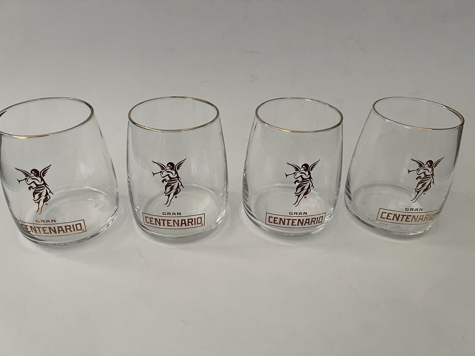 Gran Centenario Tequila Mexican Lowball Glass Cup Gold Rim Angel Set of 4