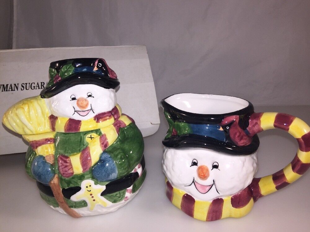Covered Sugar and Creamer Set, Snowmen, World Link Group Christmas 