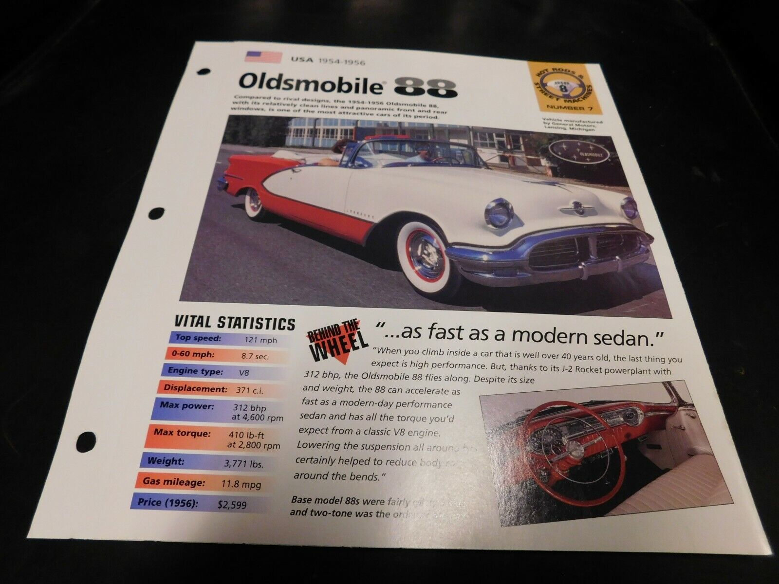 1954-1956 Oldsmobile 88 Eighty Eight Spec Sheet Brochure Photo Poster 1955