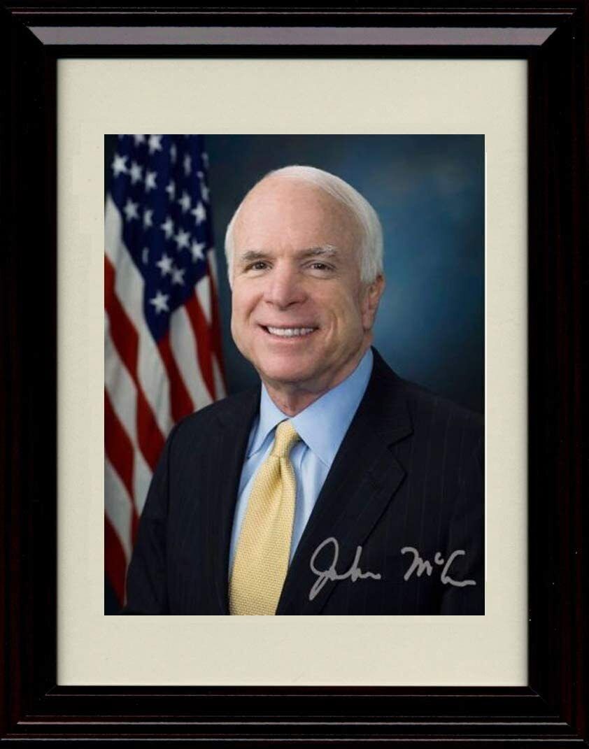 Unframed John McCain Autograph Promo Print - Senate Photo with Flag - Portrait
