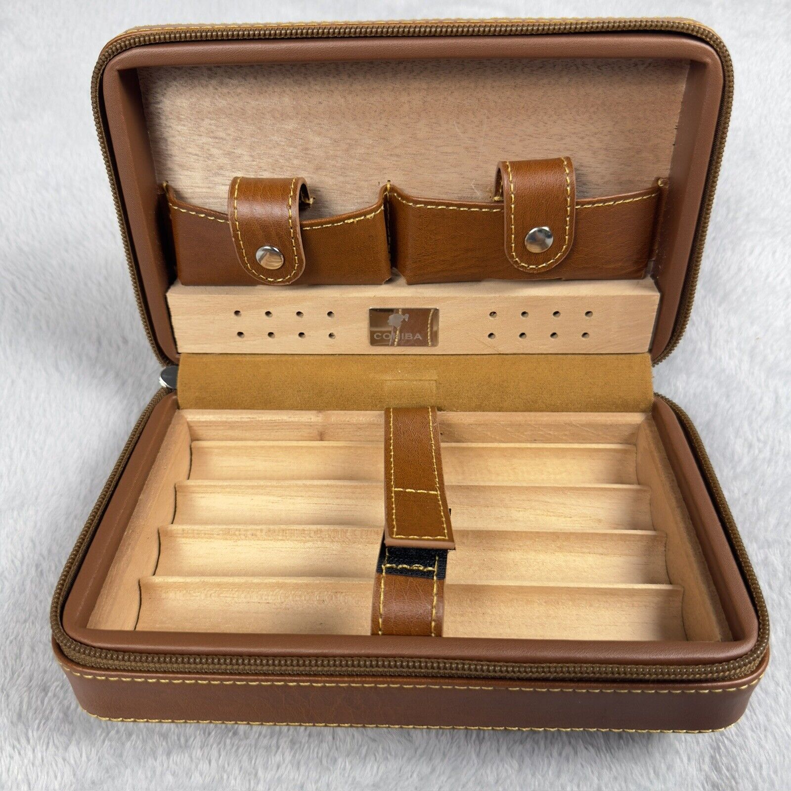 Cohiba Leather Cigar Travel Case Holder Brown Cedar Lined Humidor
