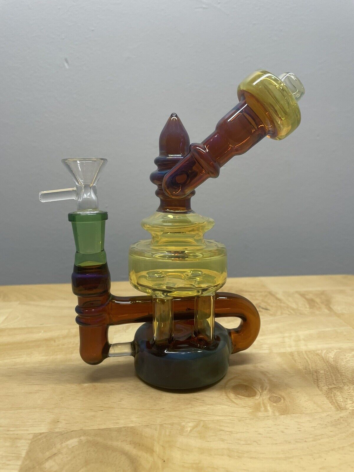 (Multi-Color) Unique Blown Glass Tobacco Water Pipe/Bong Recycler w/ 14mm Bowl
