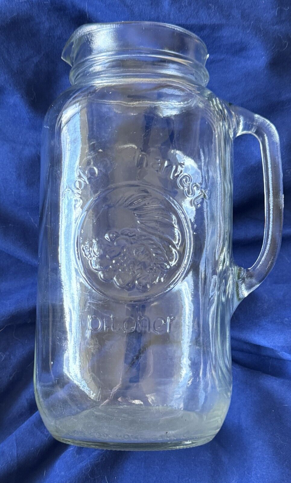 Vintage Golden Harvest Mason Jar Pitcher Clear Glass