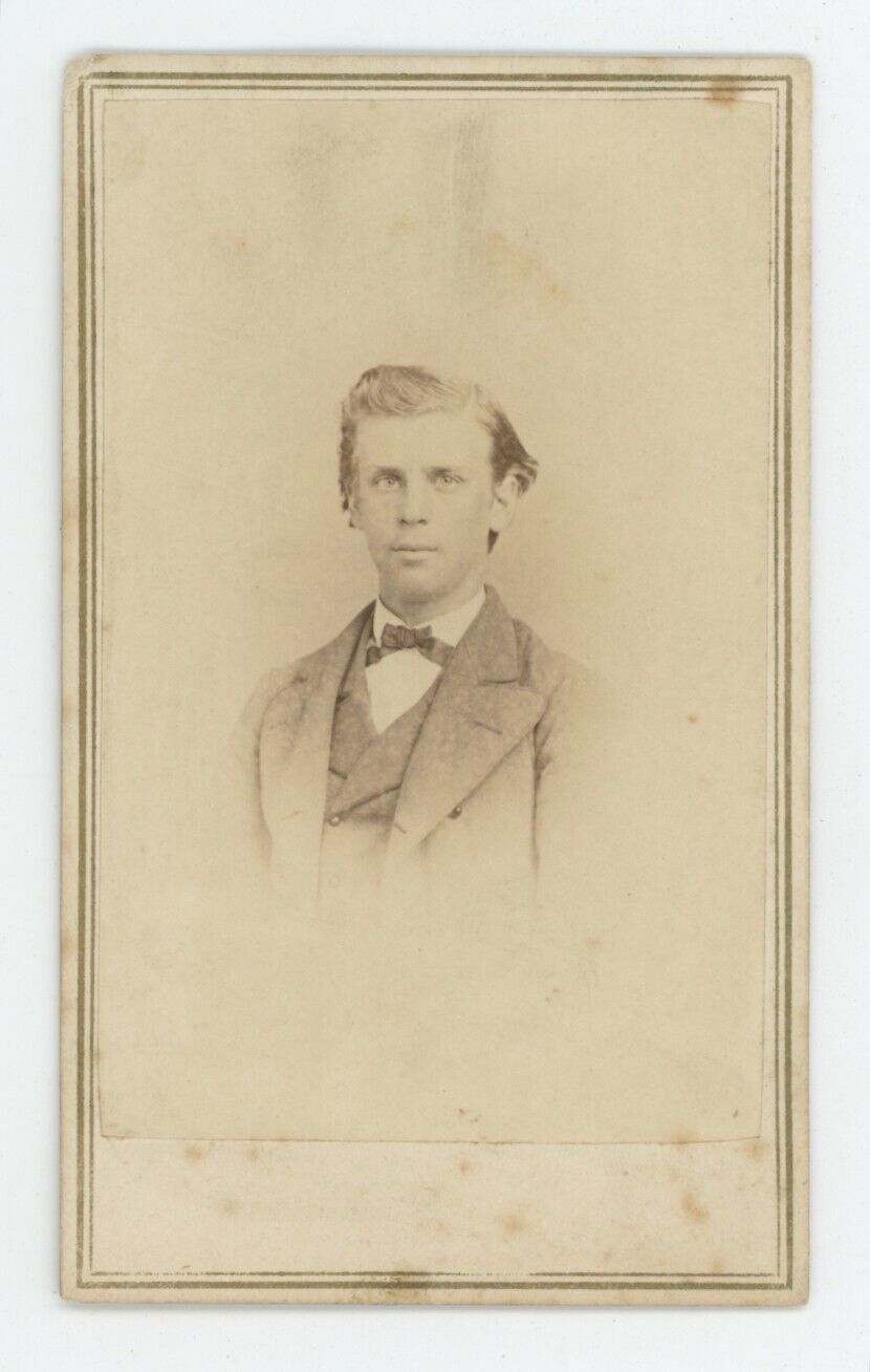 Antique CDV Circa 1860s Handsome Young Man With Wavy Hair San Francisco, CA