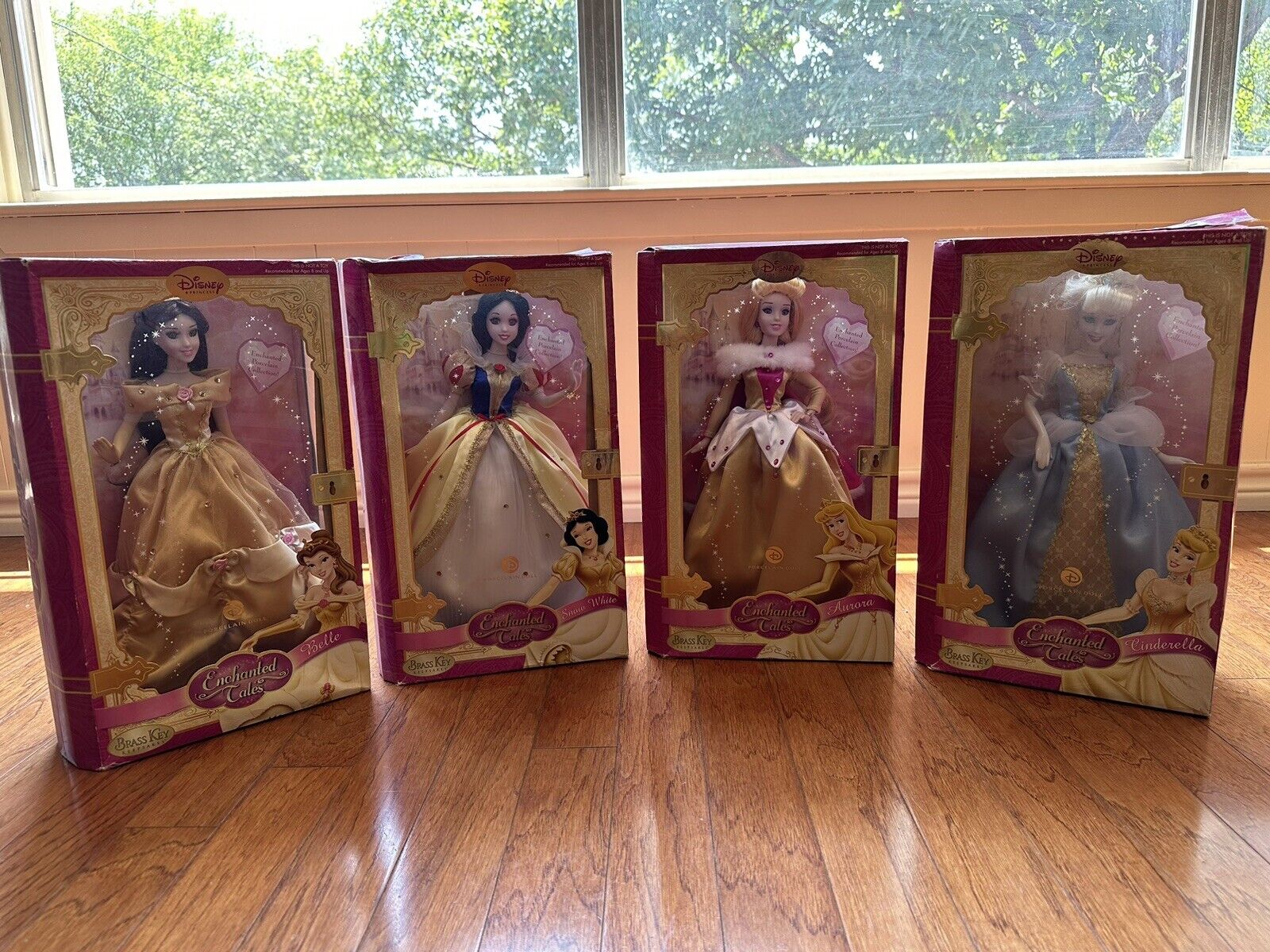 4 Disney Princess Enchanted Porcelain Collection Dolls Brass Key Keepsakes