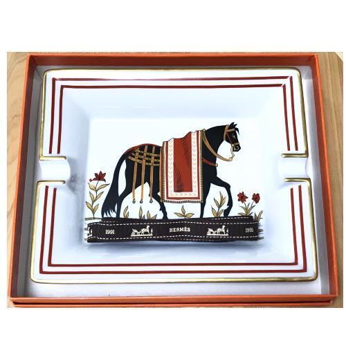 HERMES Paris Horse Ashtray Plate Dish Porcelain Cigar Tray with box