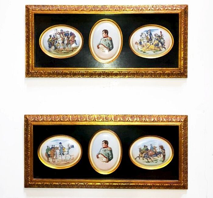 Framed set of Limoges Napoleon war plaques. Porcelain w/ 4 different scenes.