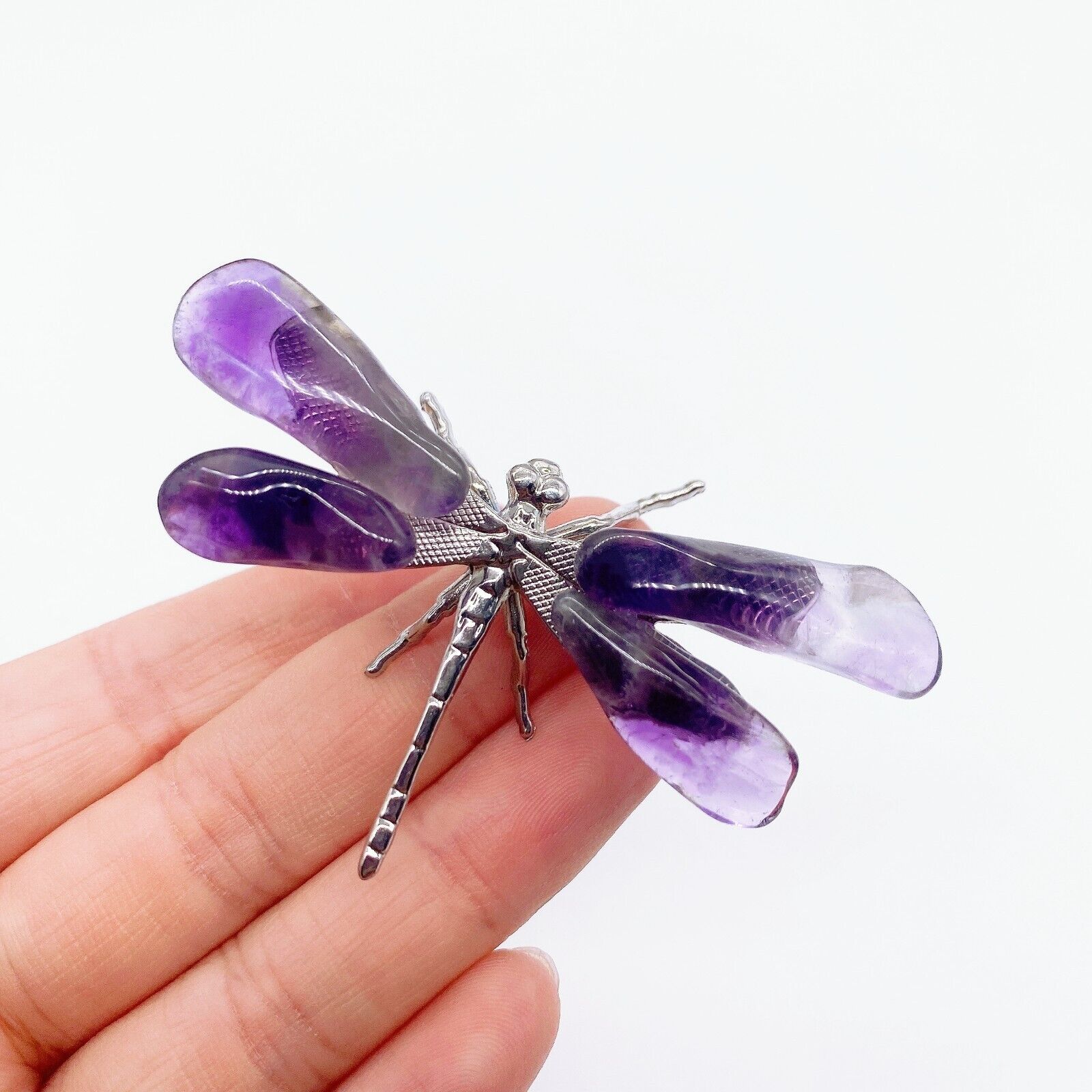 2PCS Natural Amethyst Dragonfly Crystal Purple Quartz Stone Gemstone Figurine