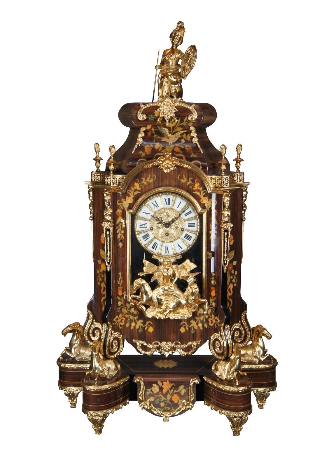 Vintage Le Ore Italian Louis XIV Boulle Style Walnut Marquetry Mantel Clock 41\