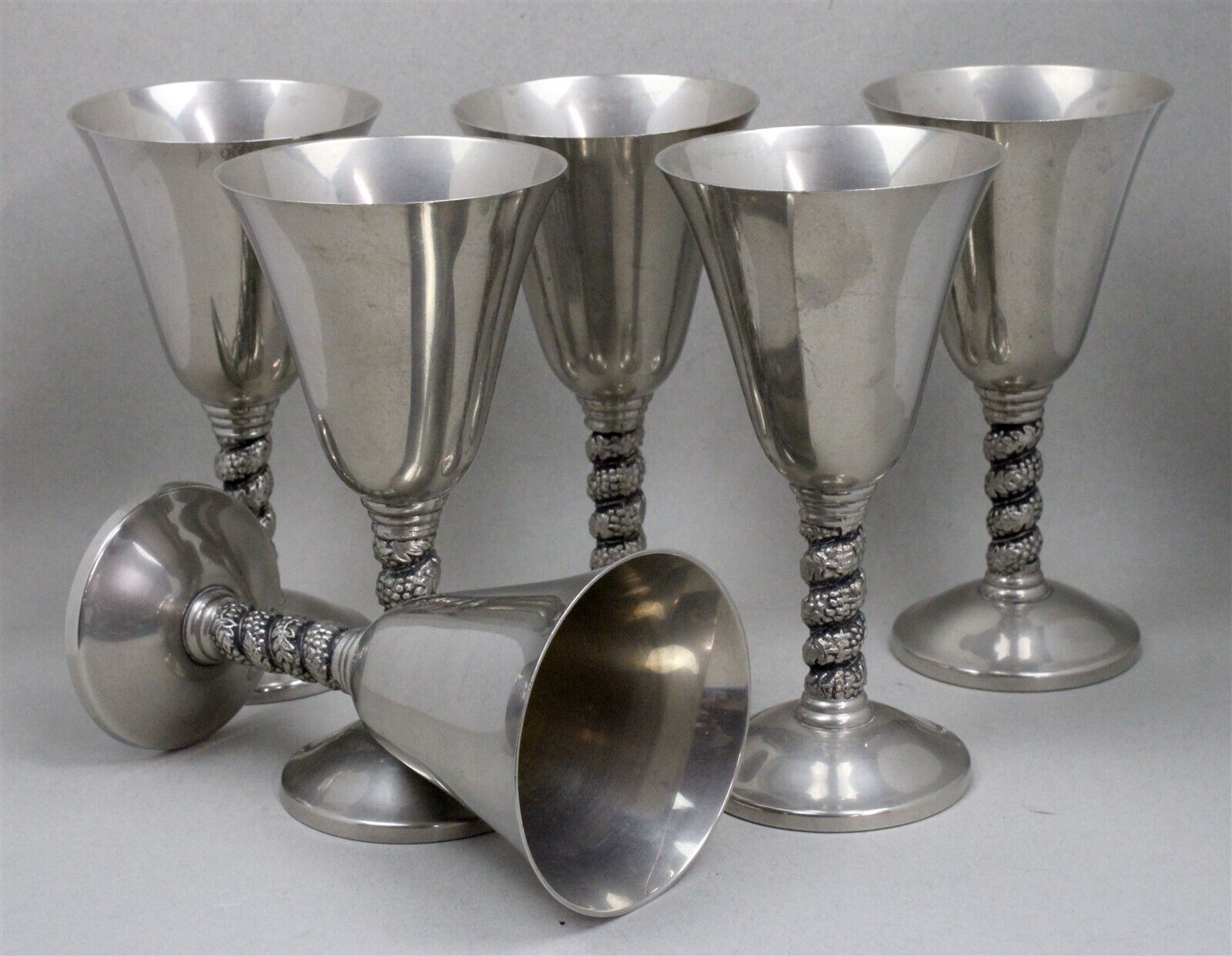 Set of 6 ROMA SL Silverplate Goblets Twisted Grapevine Stem Made in Madrid Spain