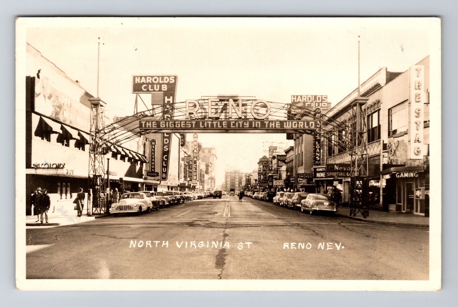 Reno NV-Nevada RPPC, North Virginia Street, Welcome Sign, Real Photo Postcard