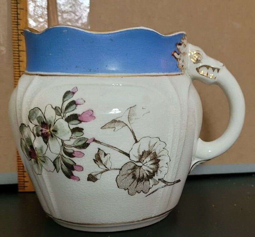 Antique BURROUGHS AND MOUNTFORD SMALL CERAMIC PITCHER w FLORAL THEME 1890s