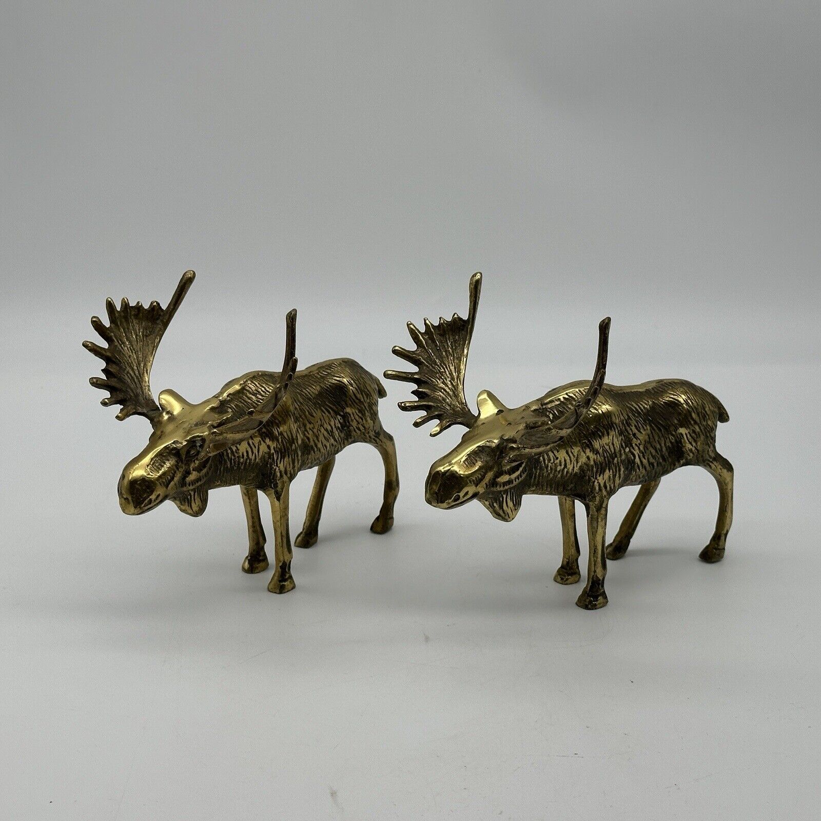 Pair Of Vintage Brass Moose Figural Statues