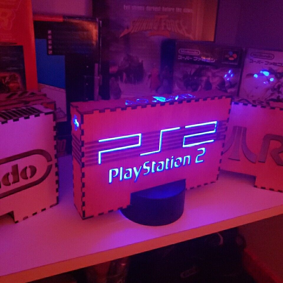 PlayStation 2 PS2 Logo 16color LED LIGHT Cherry Finish Video Game Sign Decor
