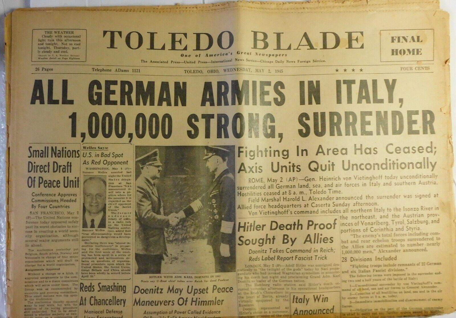 WWll Newspaper - German Armies Surrender