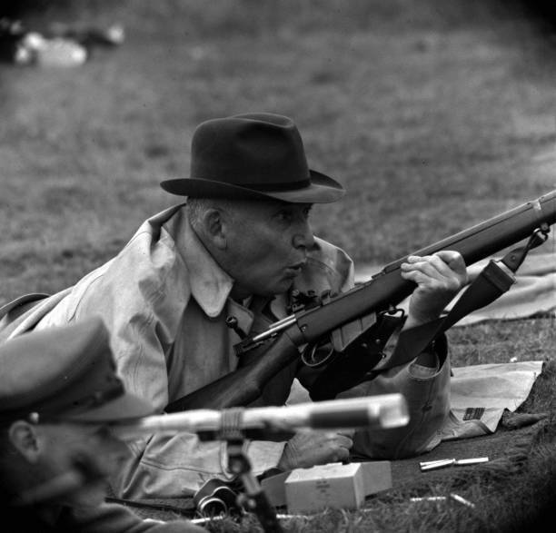 Scottish Marshal of the RAF Lord Tedder shooting at Bisley 1950s Photo