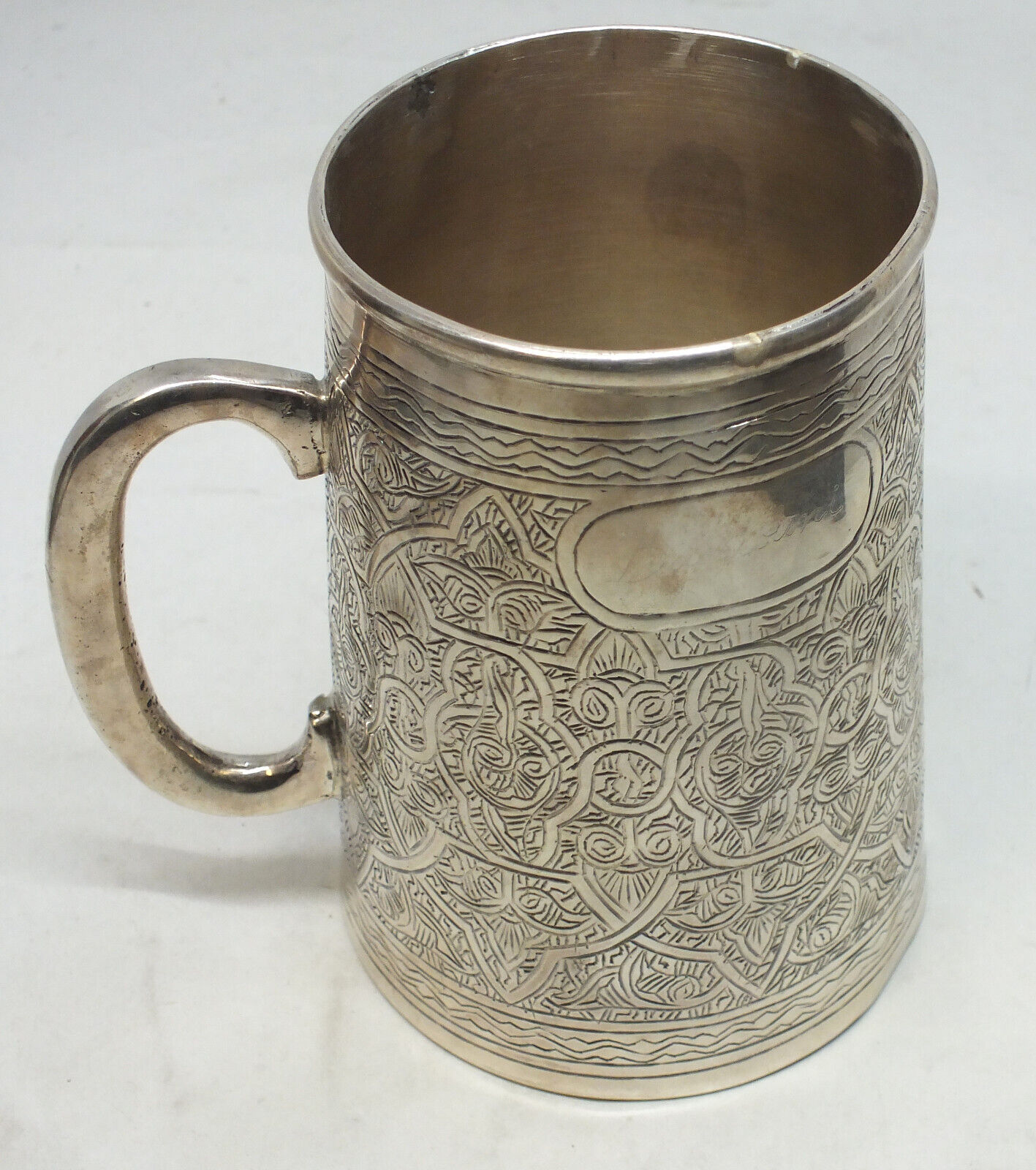 Egyptian Stein Mug Vintage .900 Silver Engraved Cup - C500