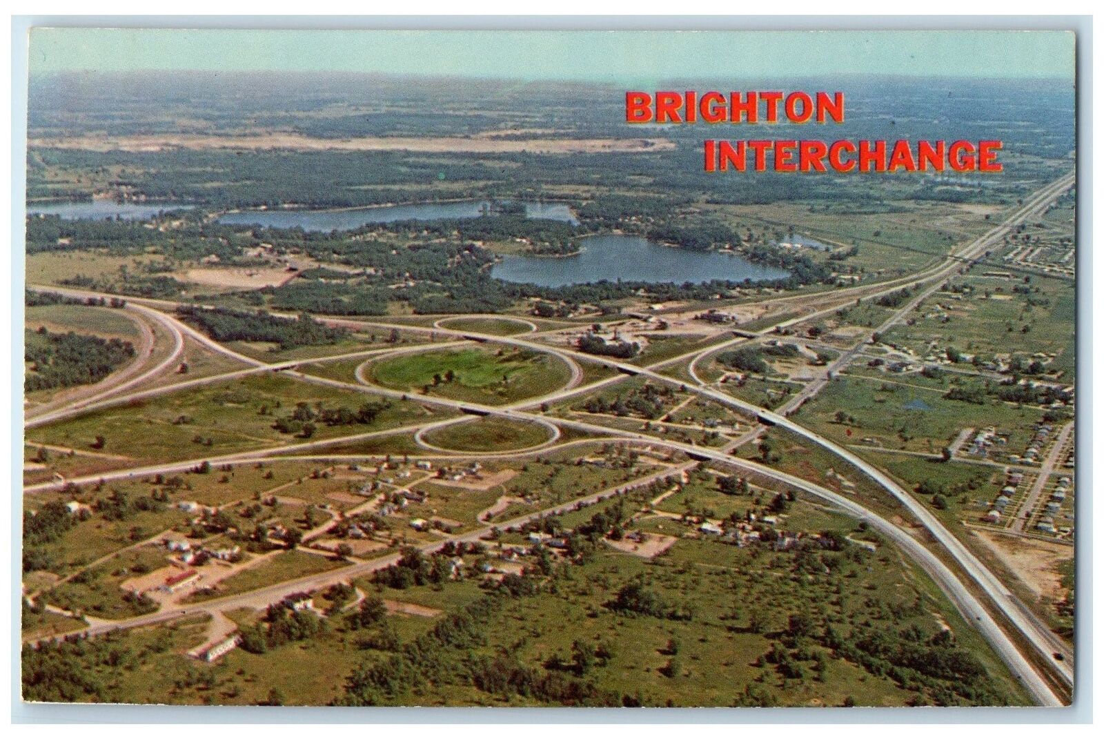 c1950's Aerial View Expressway Interchange Brighton Michigan MI Vintage Postcard