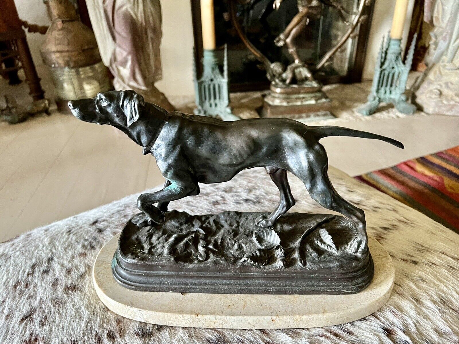 Jules Moigniez Solid Bronze Hunting Dog Signed