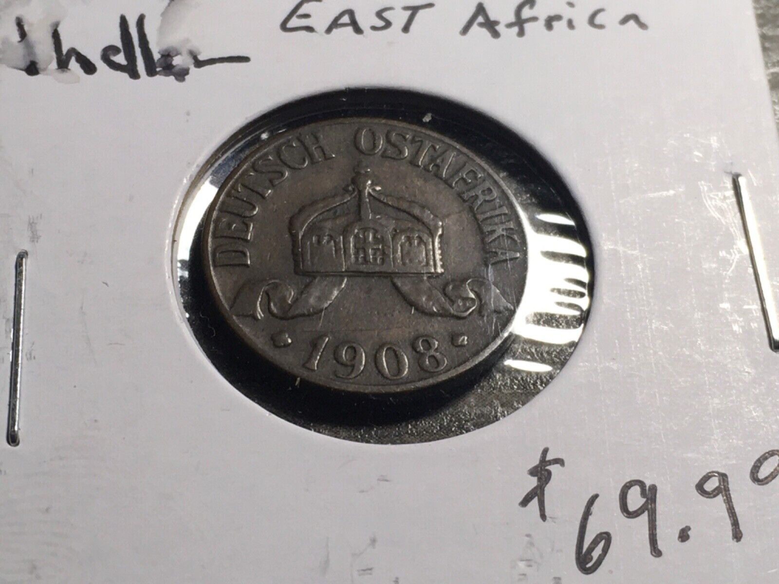1908 J German East Africa, 1 Heller,  VERY NICE, A++ Details # 33e