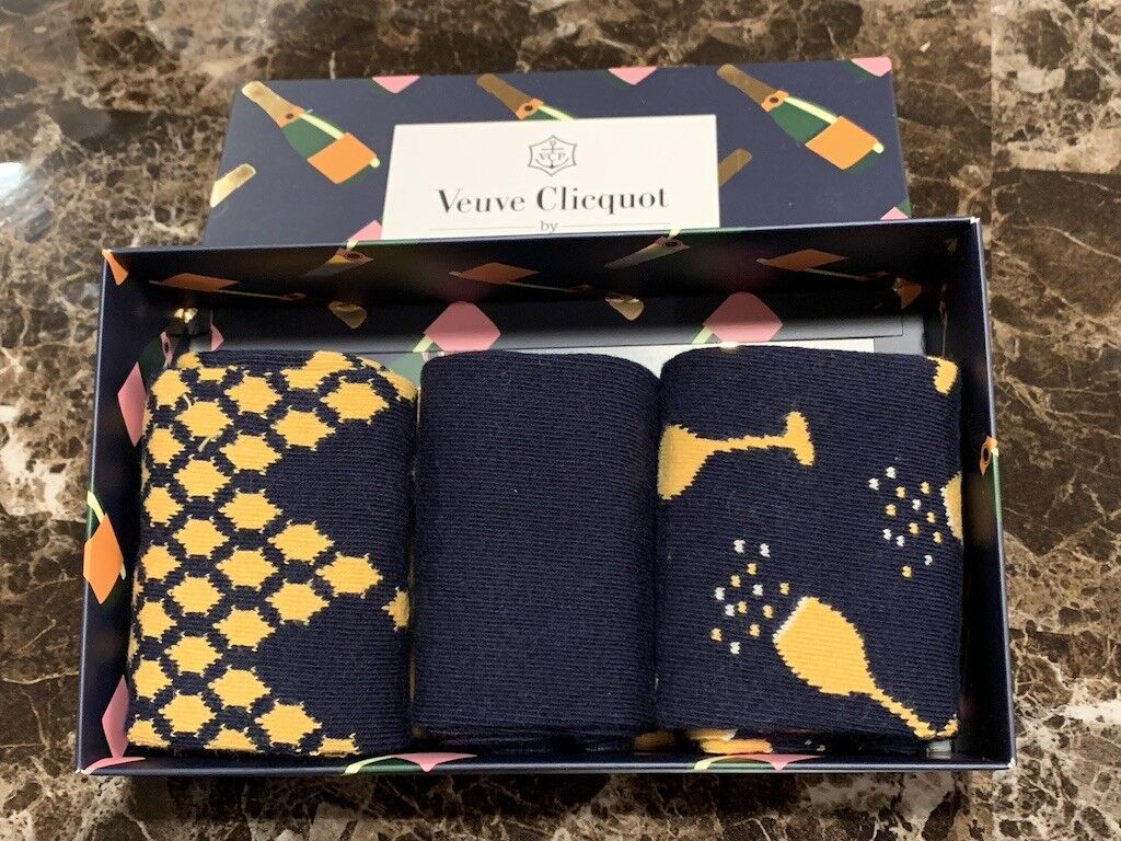 New VEUVE CLICQUOT VCP Happy Socks 3 PAIR Set LIMITED EDITION RARE SIZE 8-12