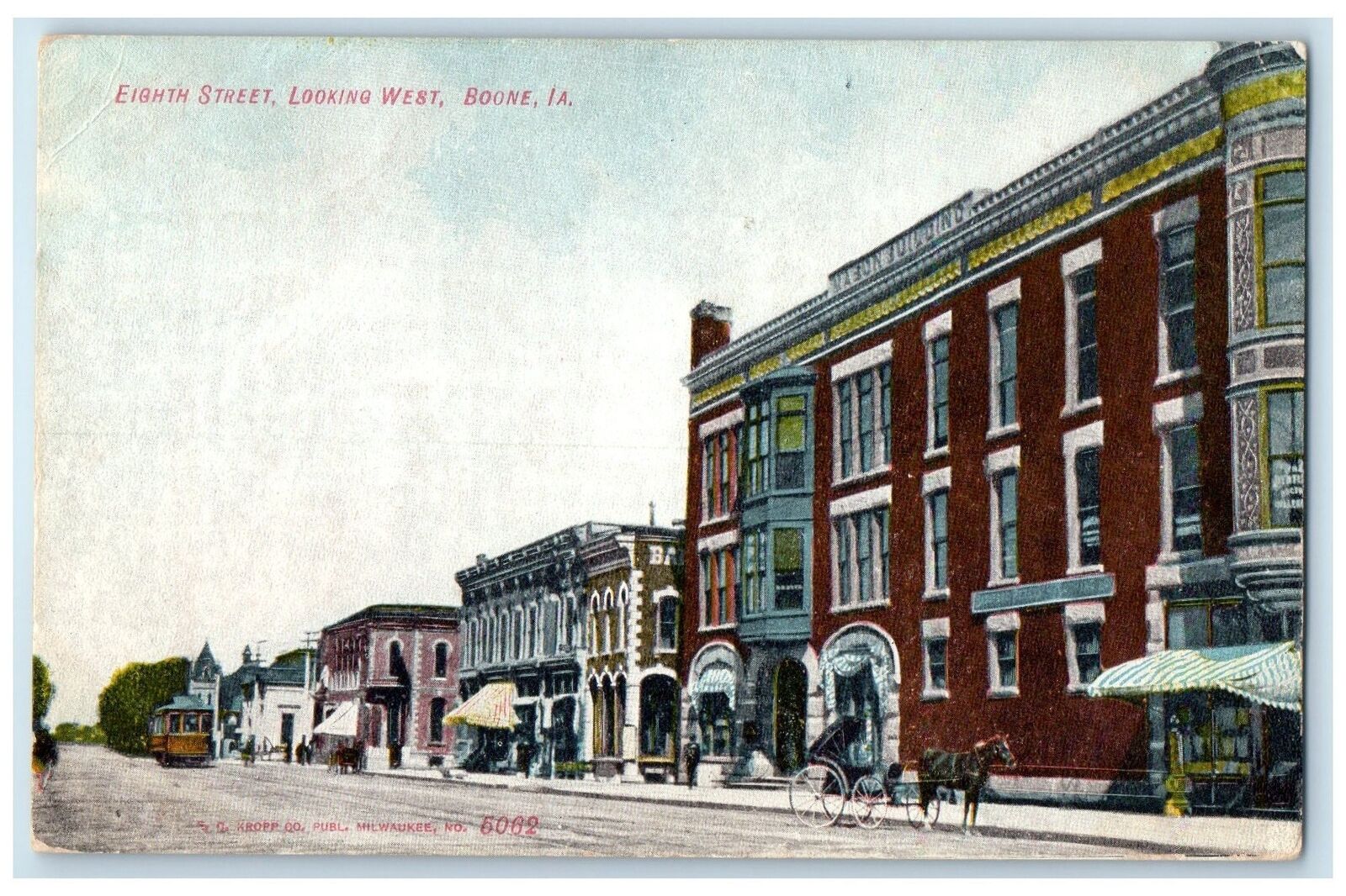 c1910's Eight Street Looking West Carriage Dirt Road Boone Iowa Posted Postcard