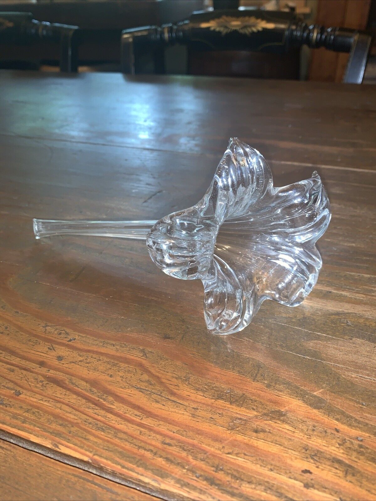 Vintage Art Glass Hand Blown 8 Inch Lily Clear Flower Single Bud 