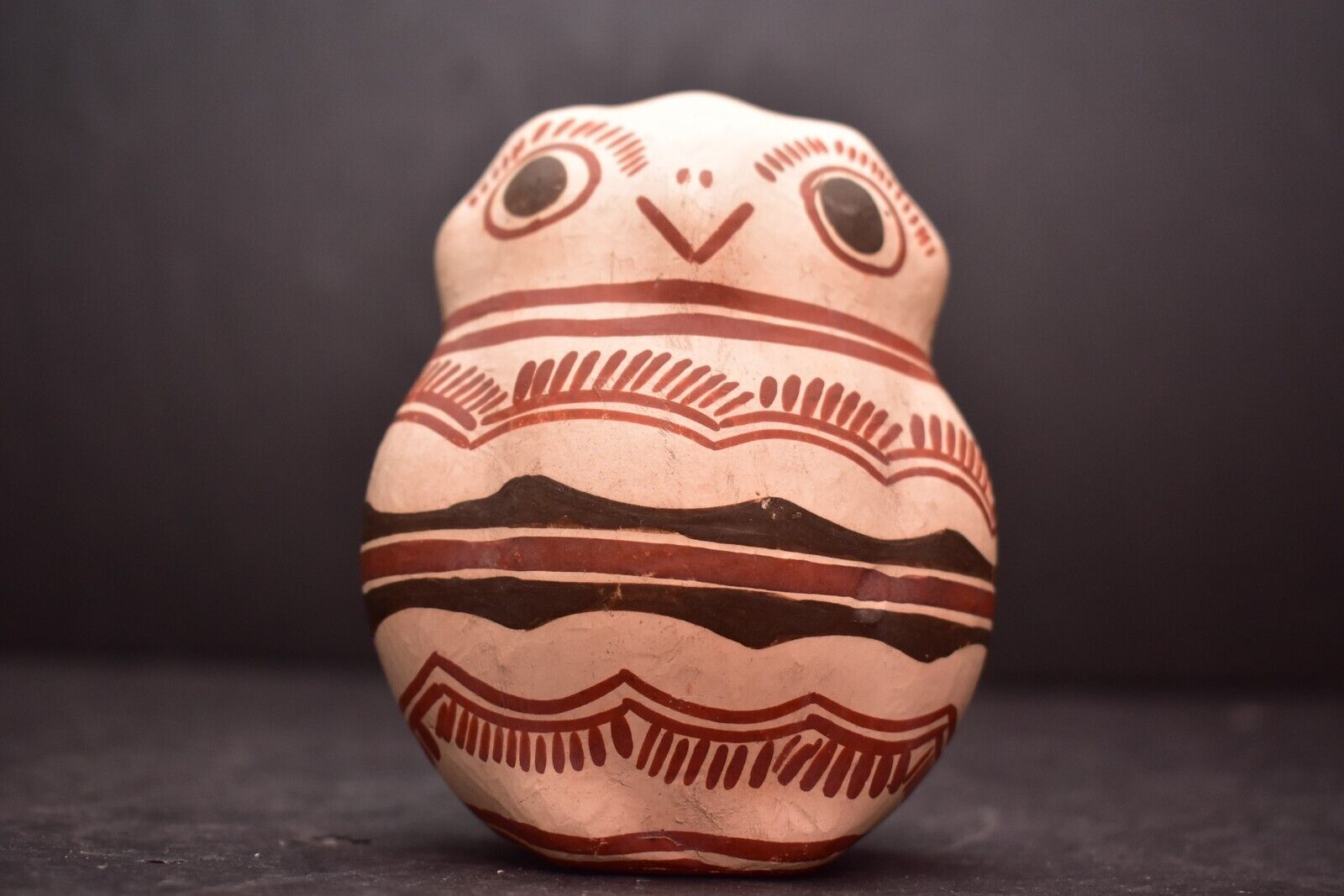 ATQ ACOMA Native American Indian Pottery Hand Painted OWL Baby Rattle Figure