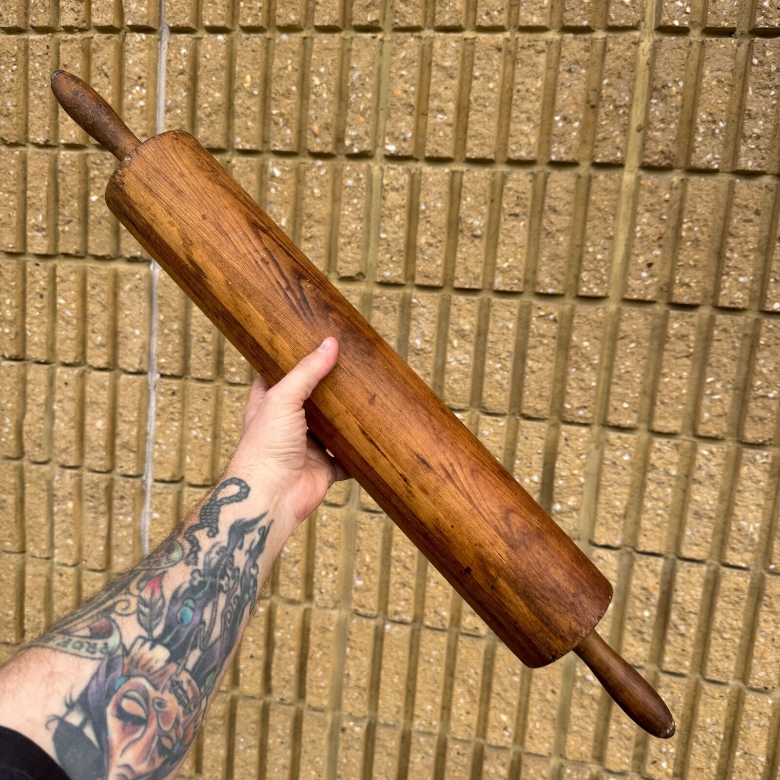 Oversized Primitive Antique Wood Rolling Pin 20\