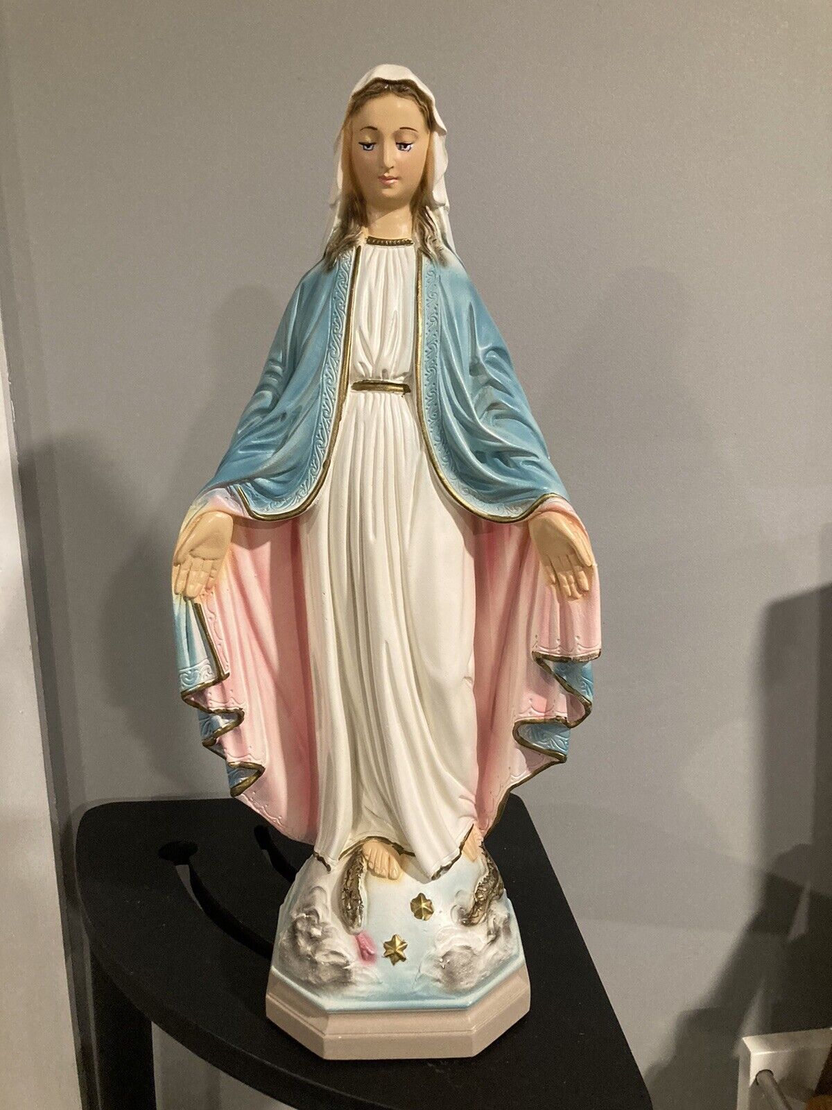 Rare Large Vintage Virgin Mary Lady of Grace Chalkware Religious Statue 16”