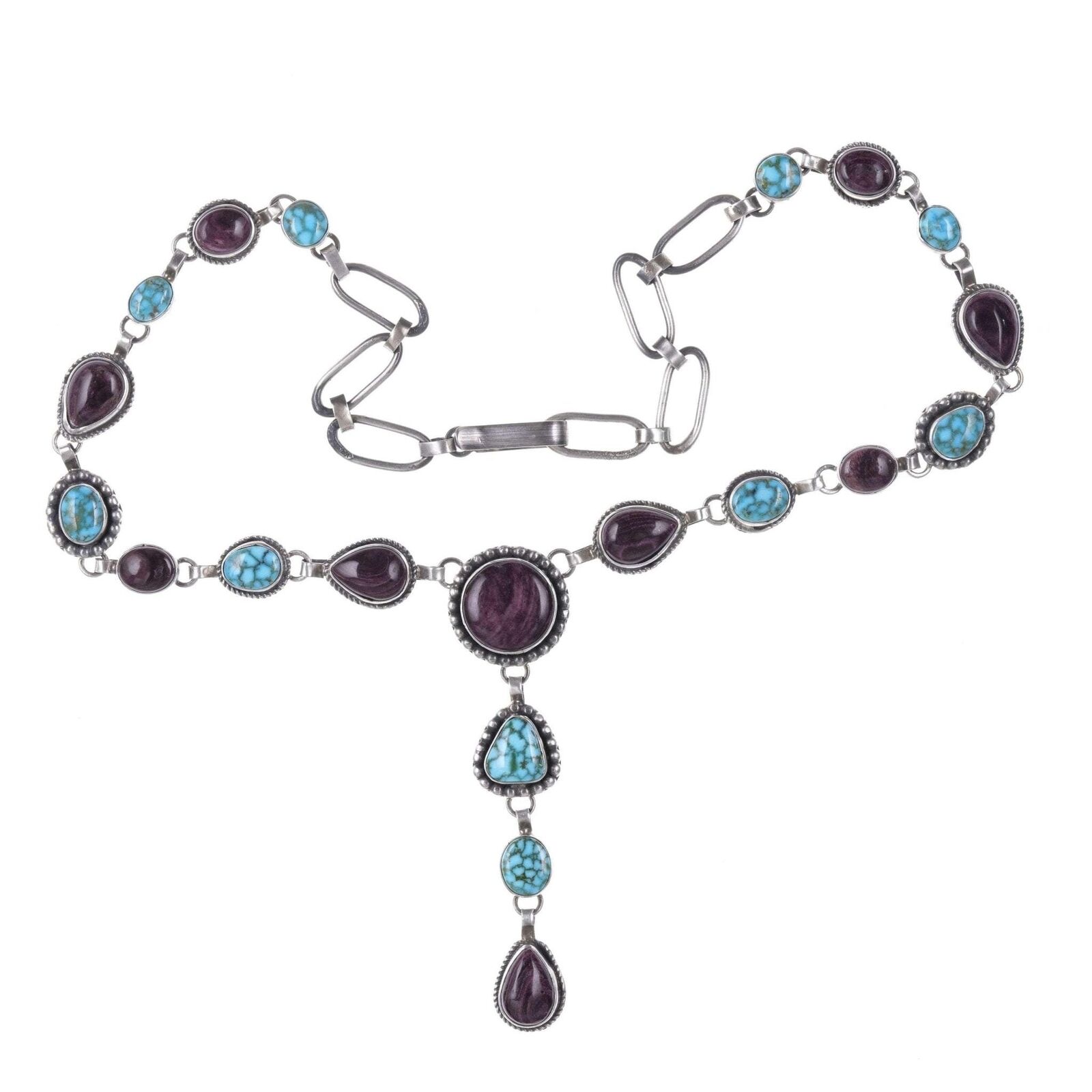 Randall Endito Navajo Waterweb Turquoise and Spiny oyster sterling Lariat neckla