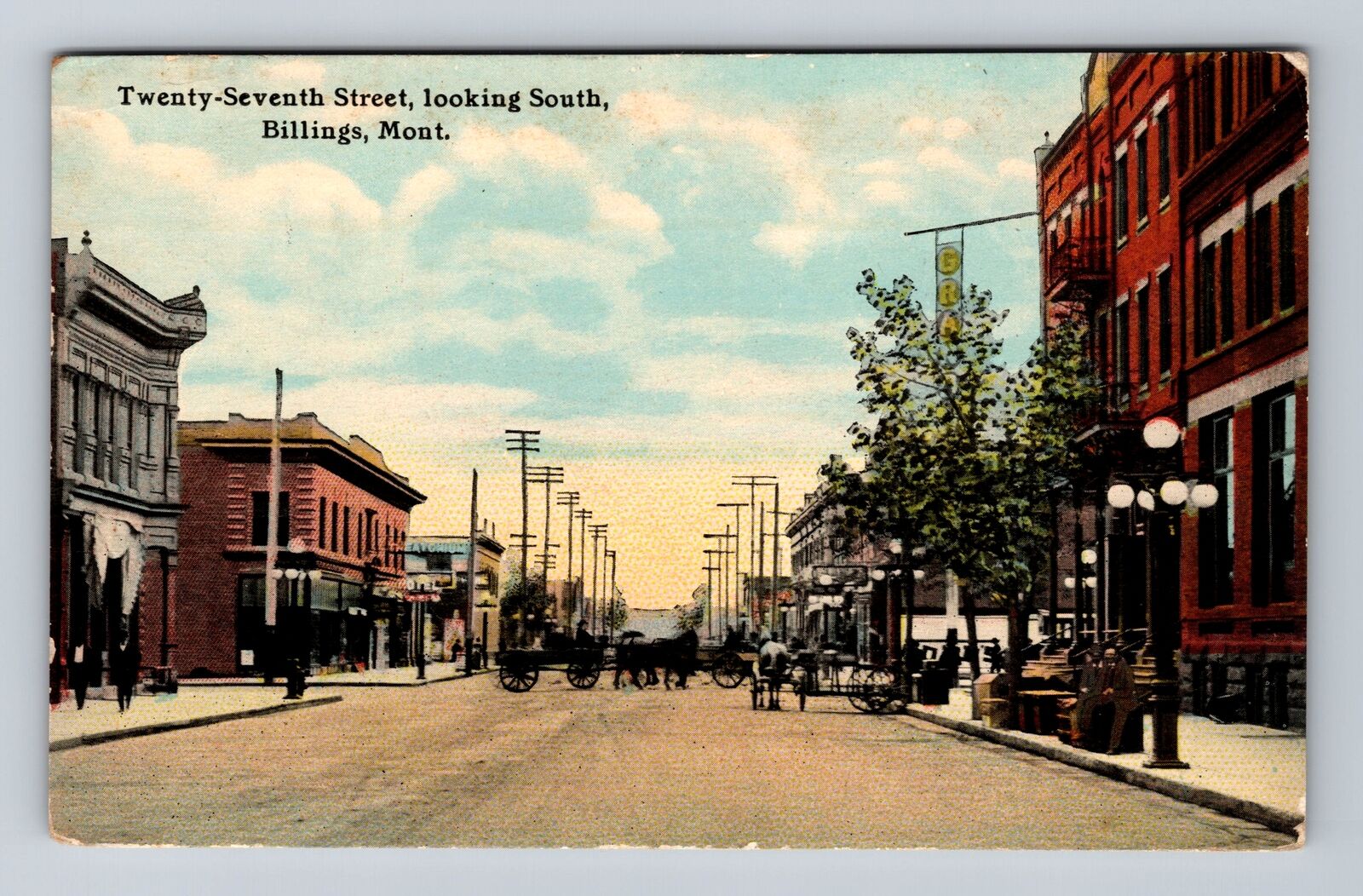 Billings MT-Montana, Twenty-Seventh Street Looking South Vintage c1913 Postcard