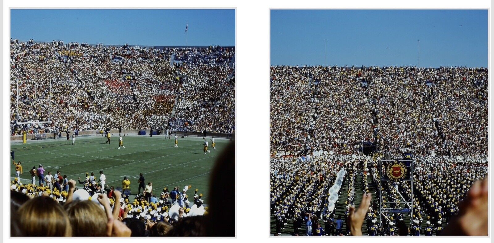 c1970s UOM~Football Field Players~Michigan Marching Band Crowd~35mm~2 SLIDES