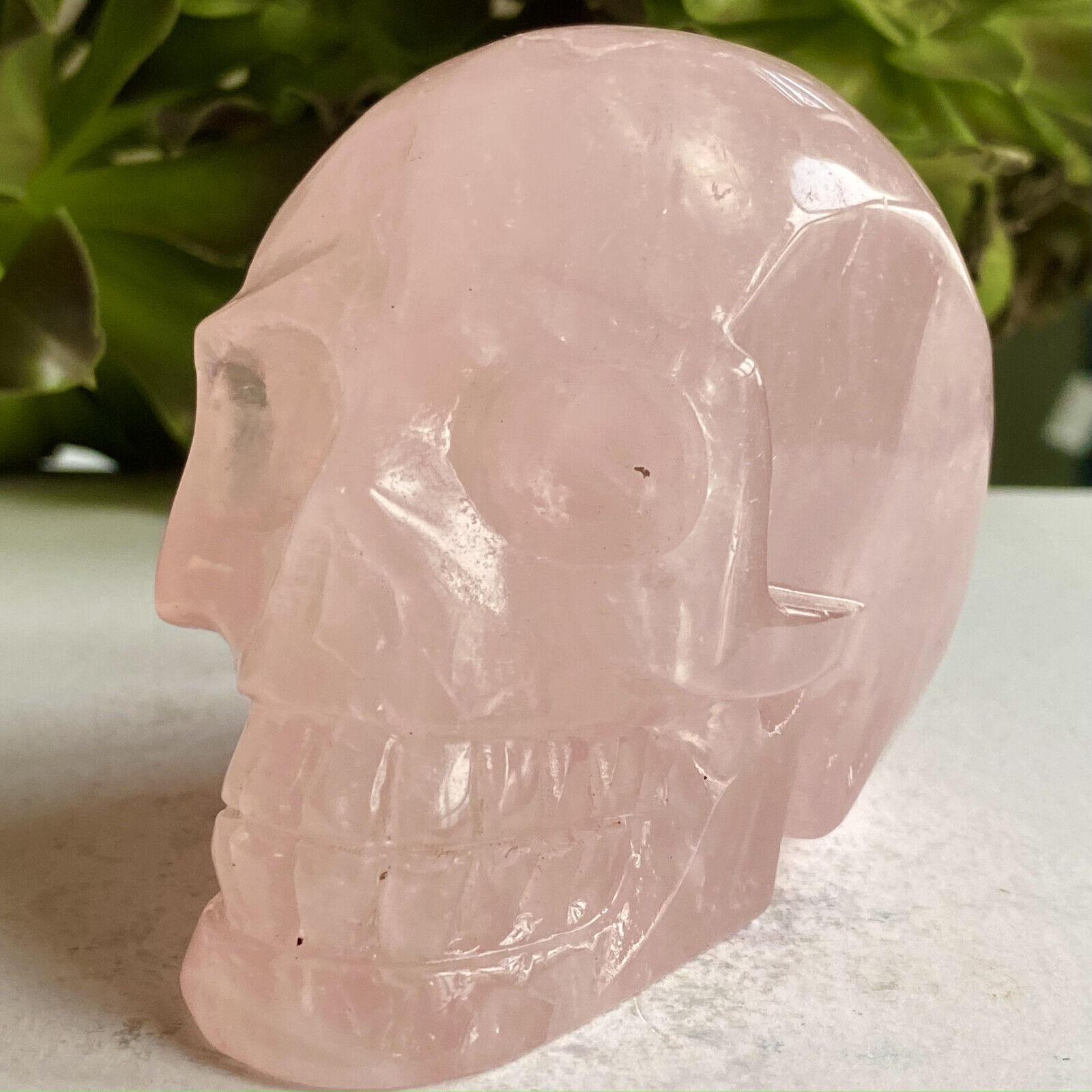 1.4lb Natural pink Quartz powder Crystal Skull hand carved