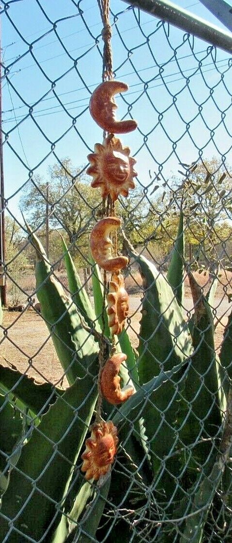 Mexican Clay Hanging Eclipse Sun Moon Garland Ristra on Rope