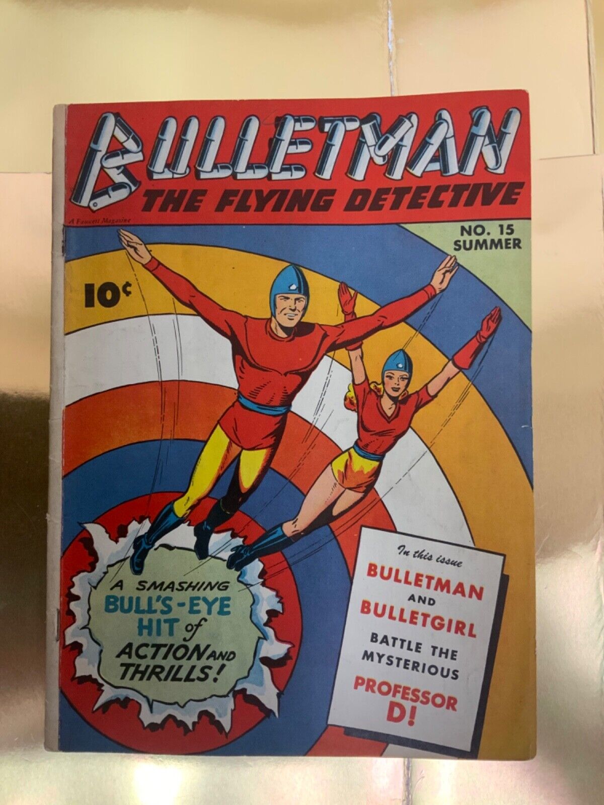 Bulletman #15 FINE- 5.5  1946 ANIMAL CRUELTY PANEL 1ST BULLETDOG NEXT2LAST ISSUE