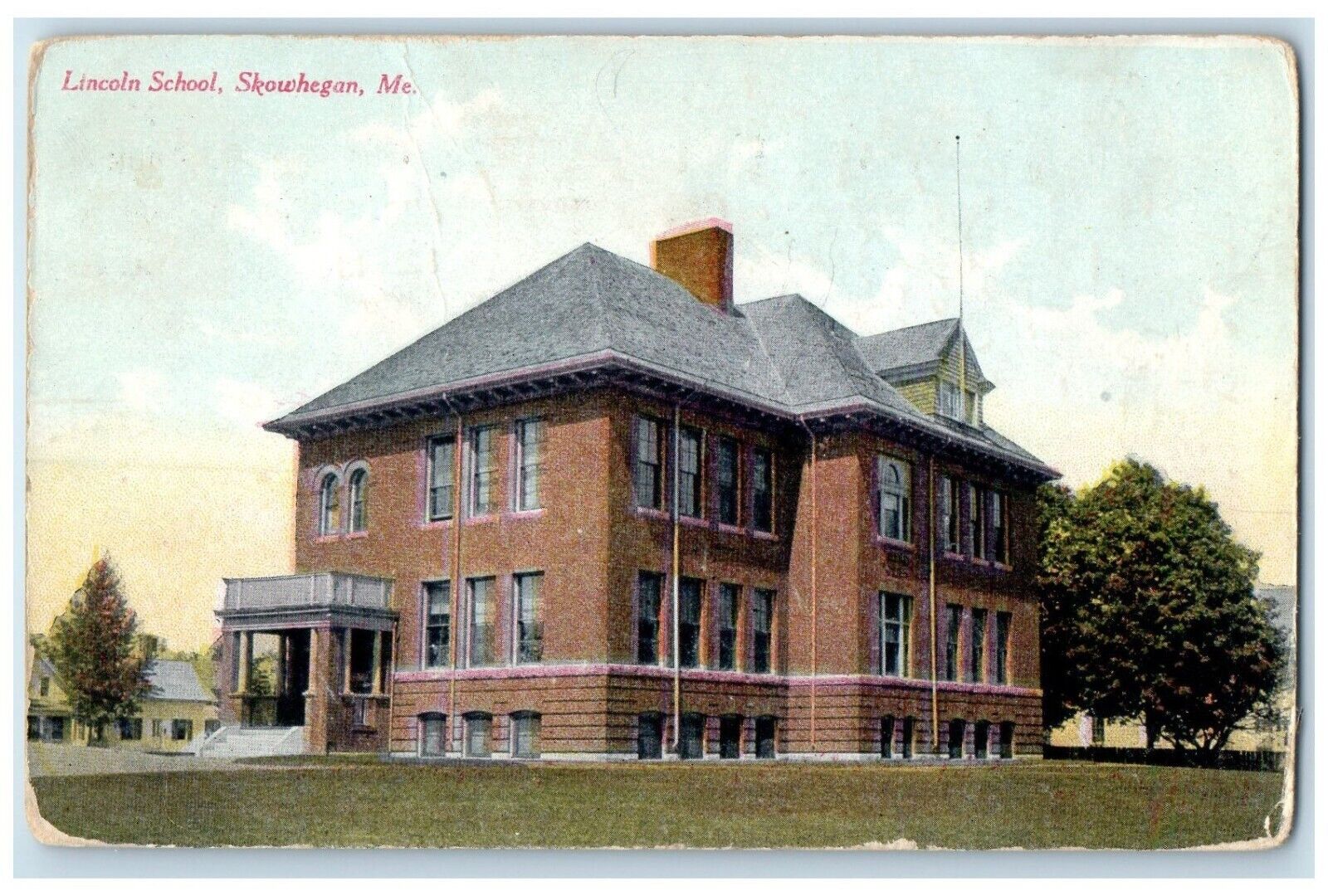 1914 Exterior View Lincoln School Building Skowhegan Maine ME Vintage Postcard
