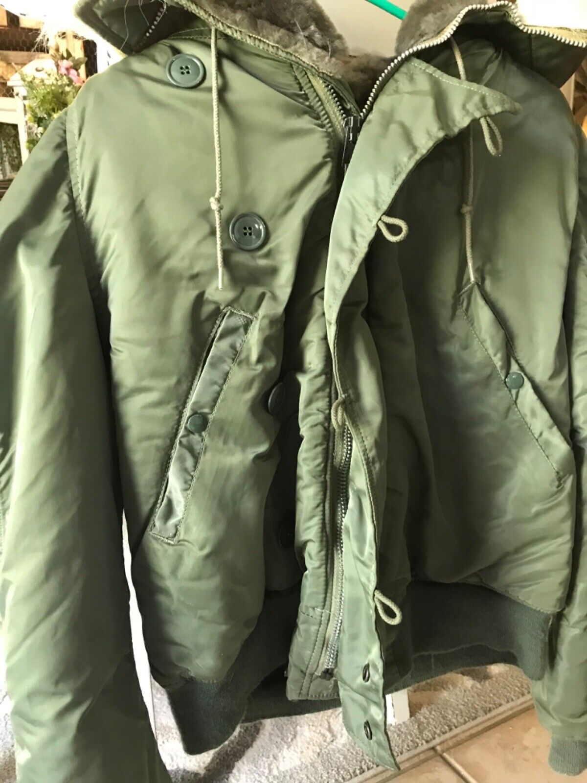 Flying Jacket, Cold Weather with attached Hood. Sage Green. Military, USAF