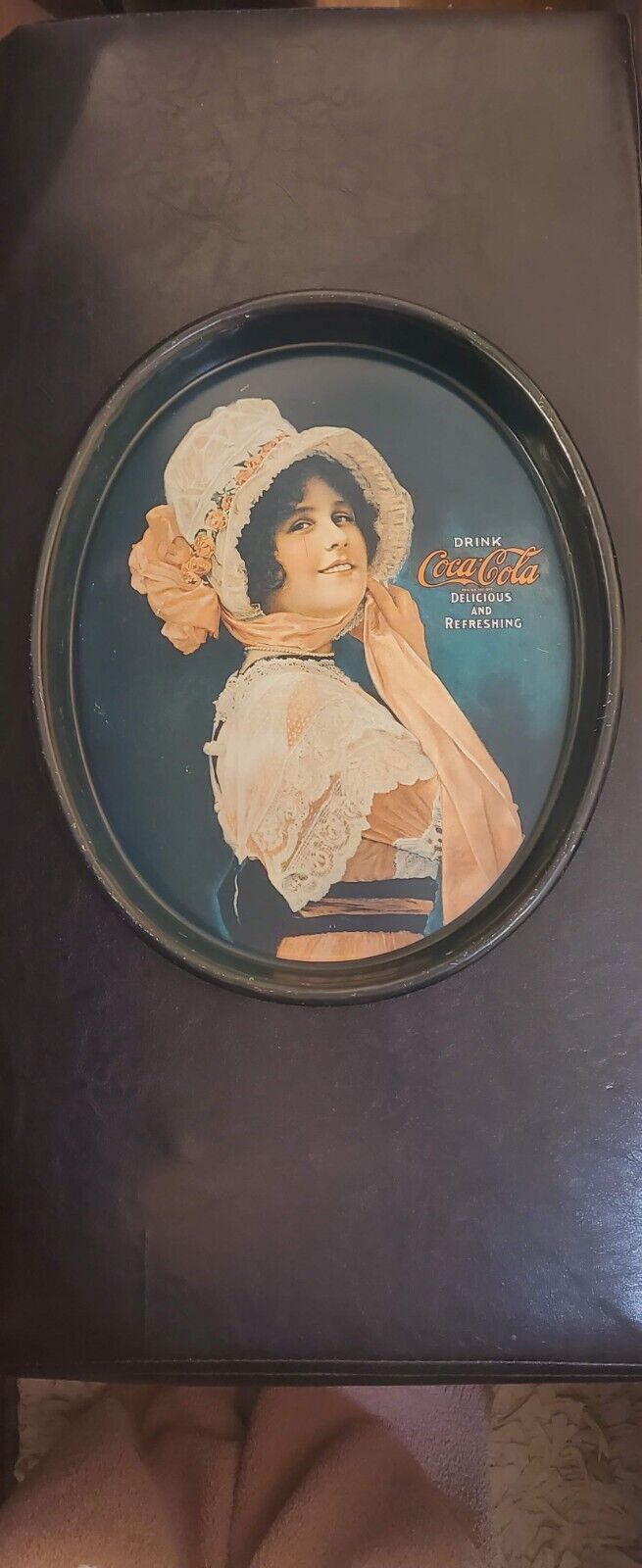 Vintage Coca-Cola Oval Metal Serving Tray with 1914 Betty Girl, Tin, Tip Tray